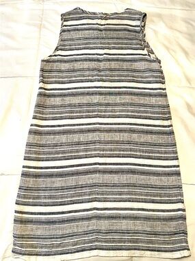 Kenar 100% Linen Sleeveless Shift Dress in Gray and White Stripes-Size 4